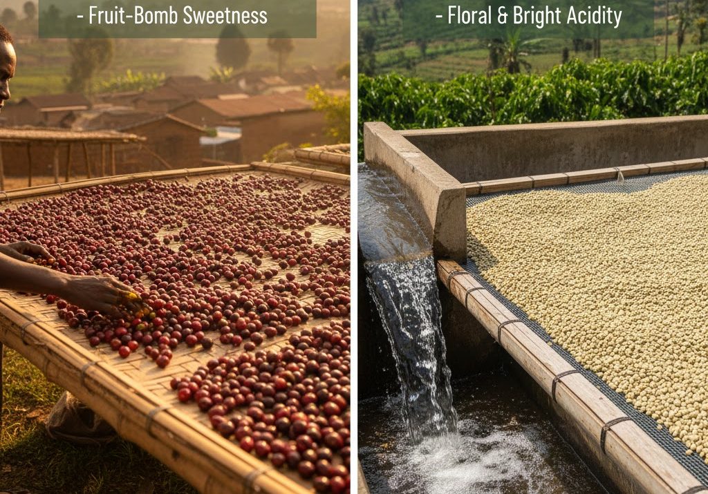 How is coffee processed in Ethiopia?